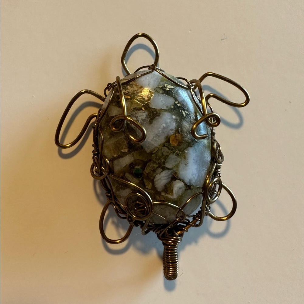 Turtle Wire-wrapped Crystal Pendant